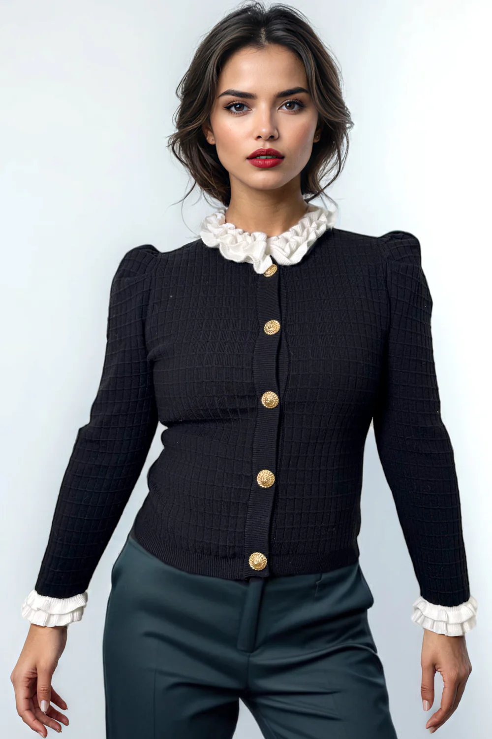 JS0005 DELUXE RUFFLE SWEATER (BLK, WHT) - Image 2