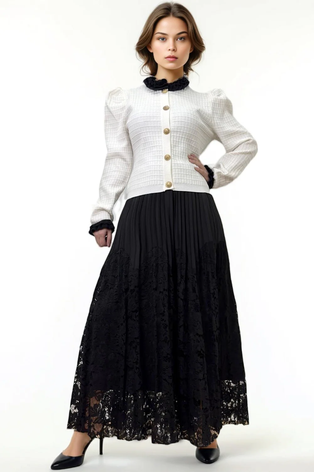 JS0005 DELUXE RUFFLE SWEATER (BLK, WHT) - Image 5