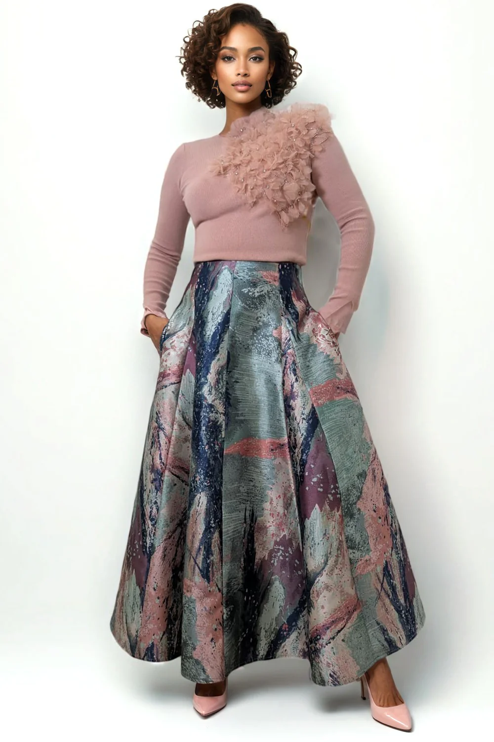 LS65056 STUDDED PETAL SWEATER (IVORY, BLK, PINK)