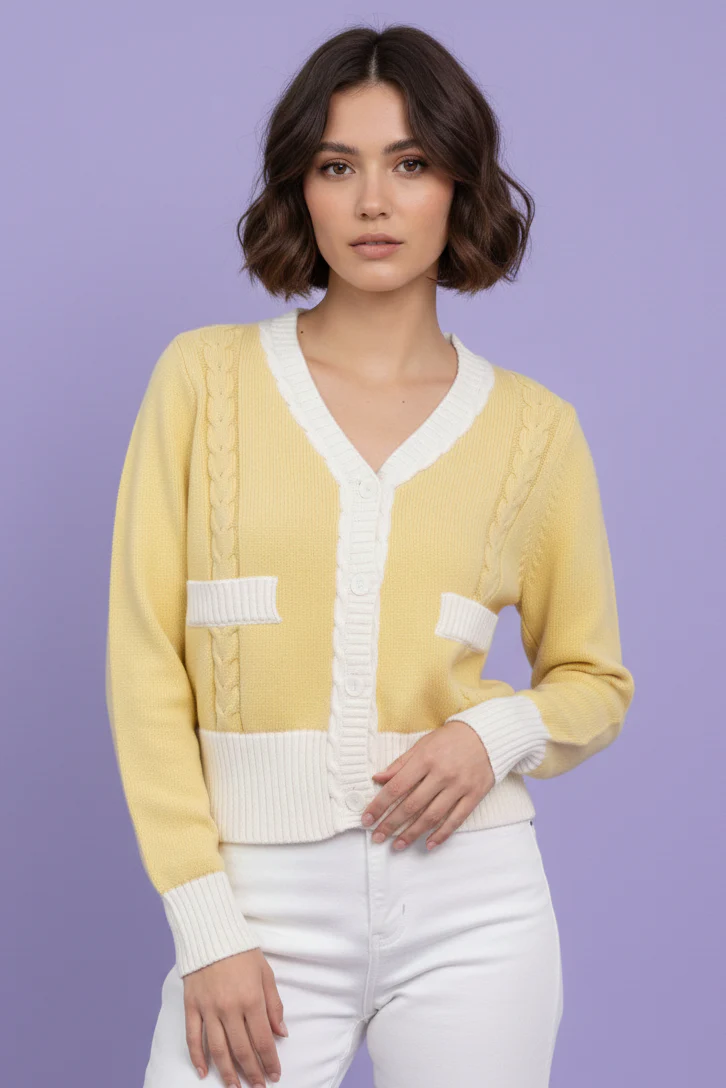 LS65092 CABLE TRIM CARDIGAN SWEATER