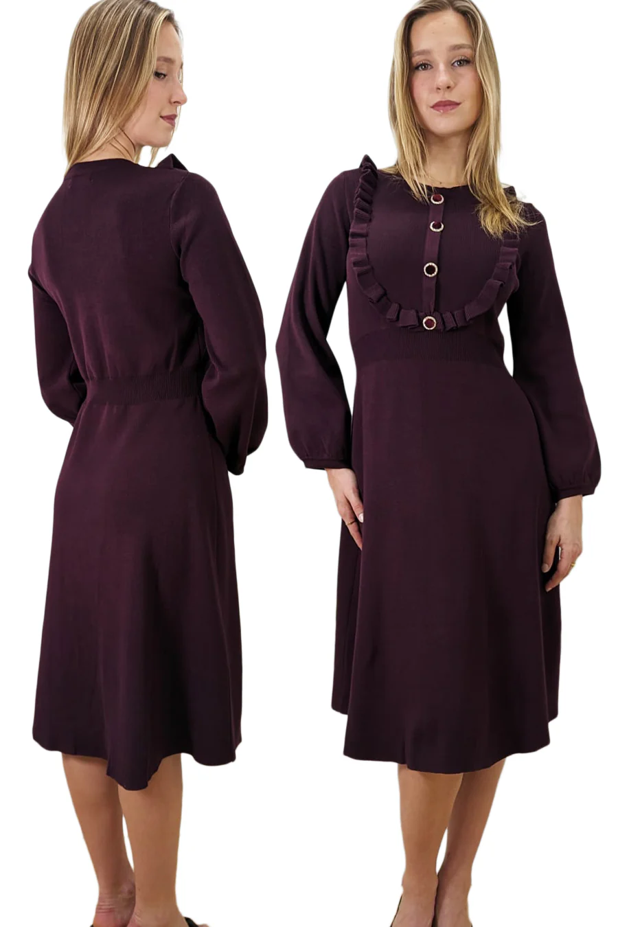 M3023 RUFFLE YOKE MIDI DRESS