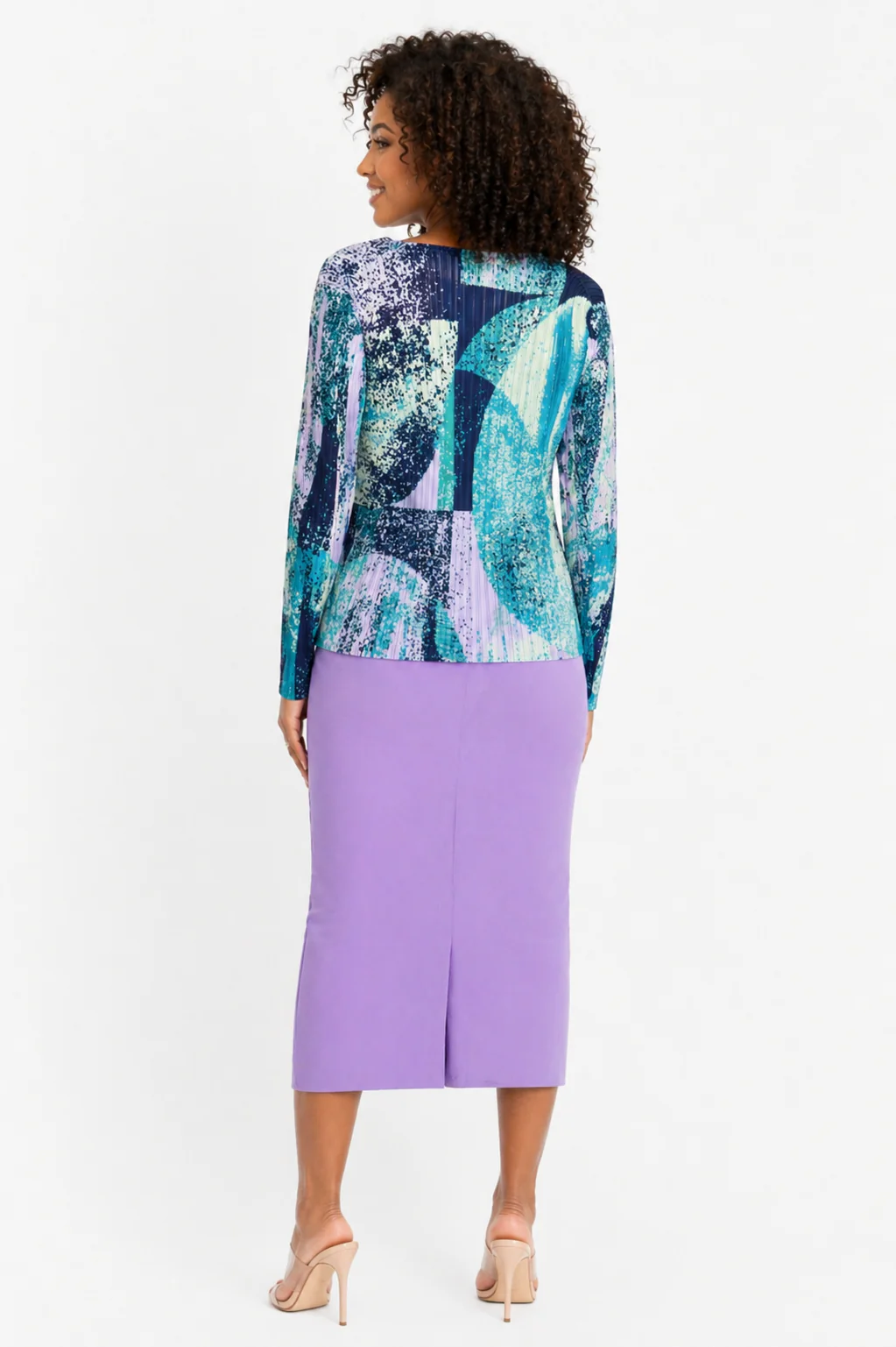 N2470A ABSTRACT PRINT LONG SLEEVE CRINKLED TOP - Image 2