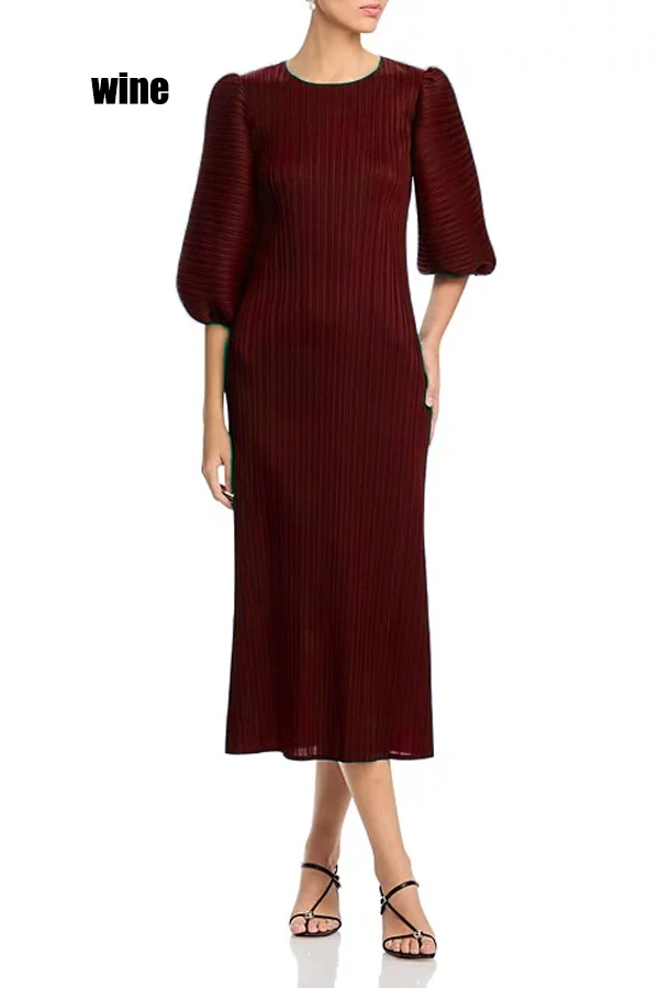 N2483 CRINKLED DRESS (GRN, WINE) (S, M, L) - Image 2