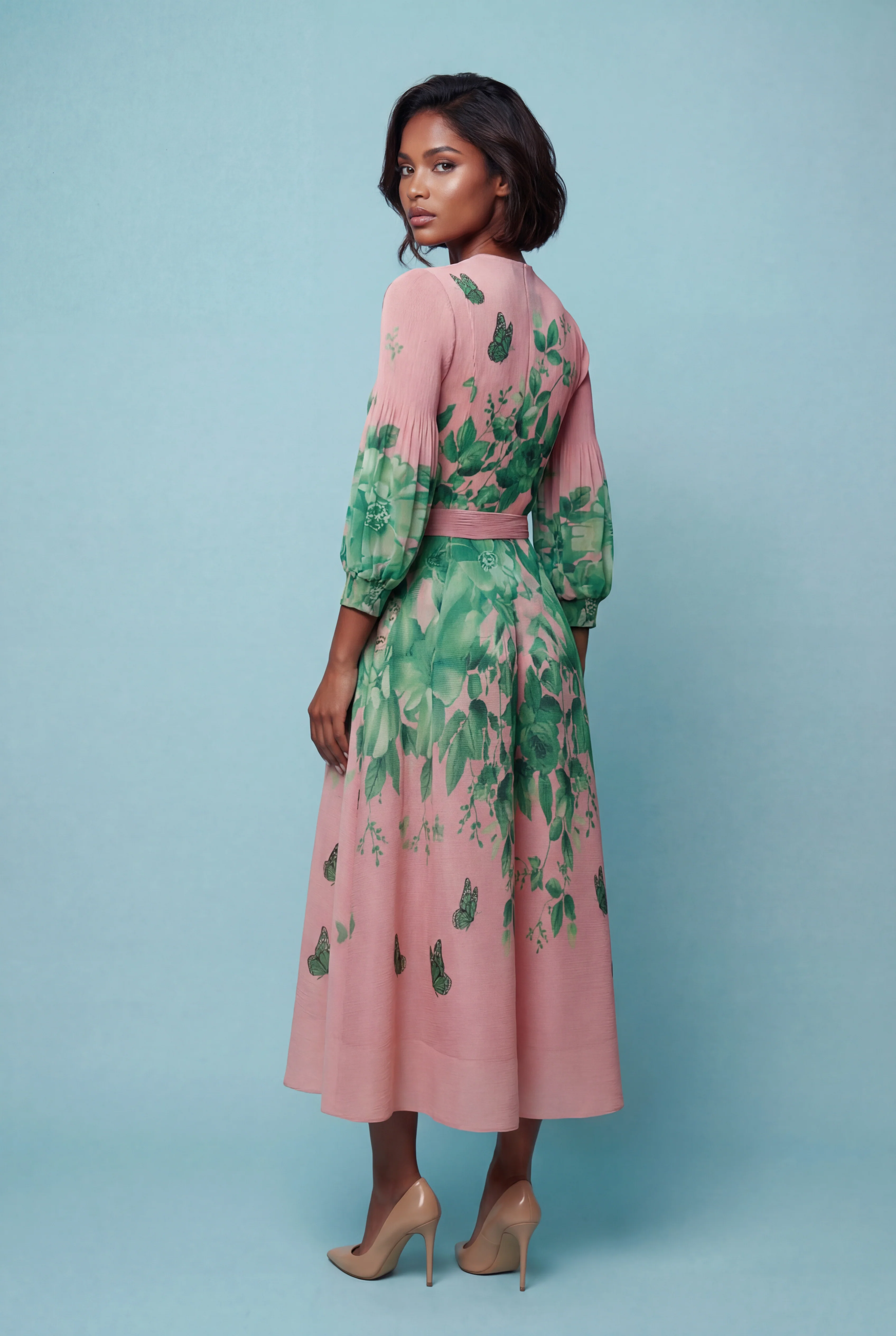 N2572 FLORAL PRINT CRINKLED DRESS - Image 2