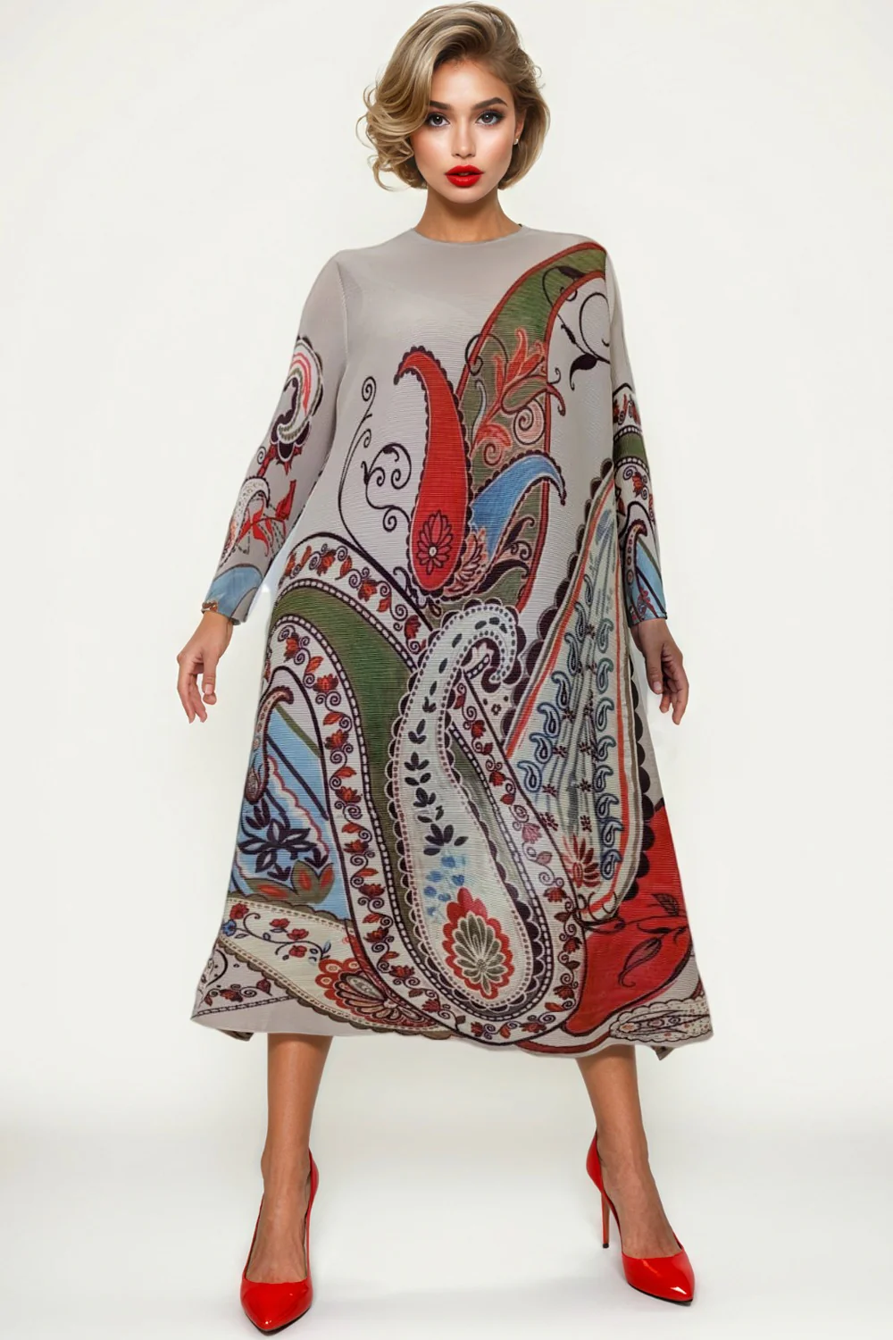 N2502 PAISLEY PRINT CRINKLED DRESS - Image 3