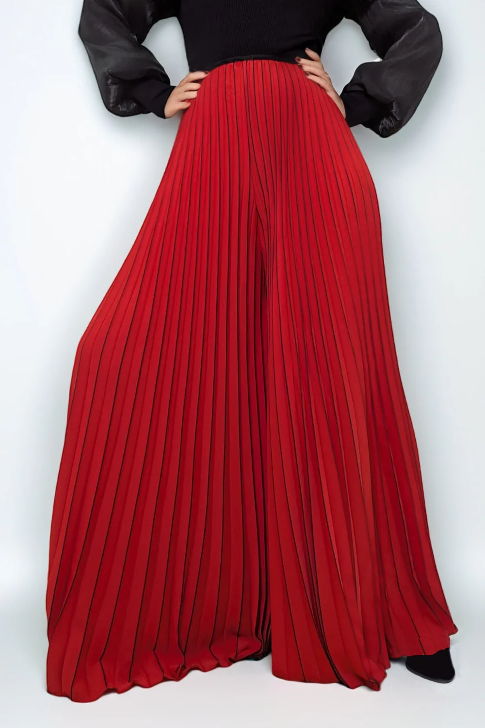 NY0013 PALAZZO PLEATED PANTS (GRN, RED, KHAKI) - Image 2