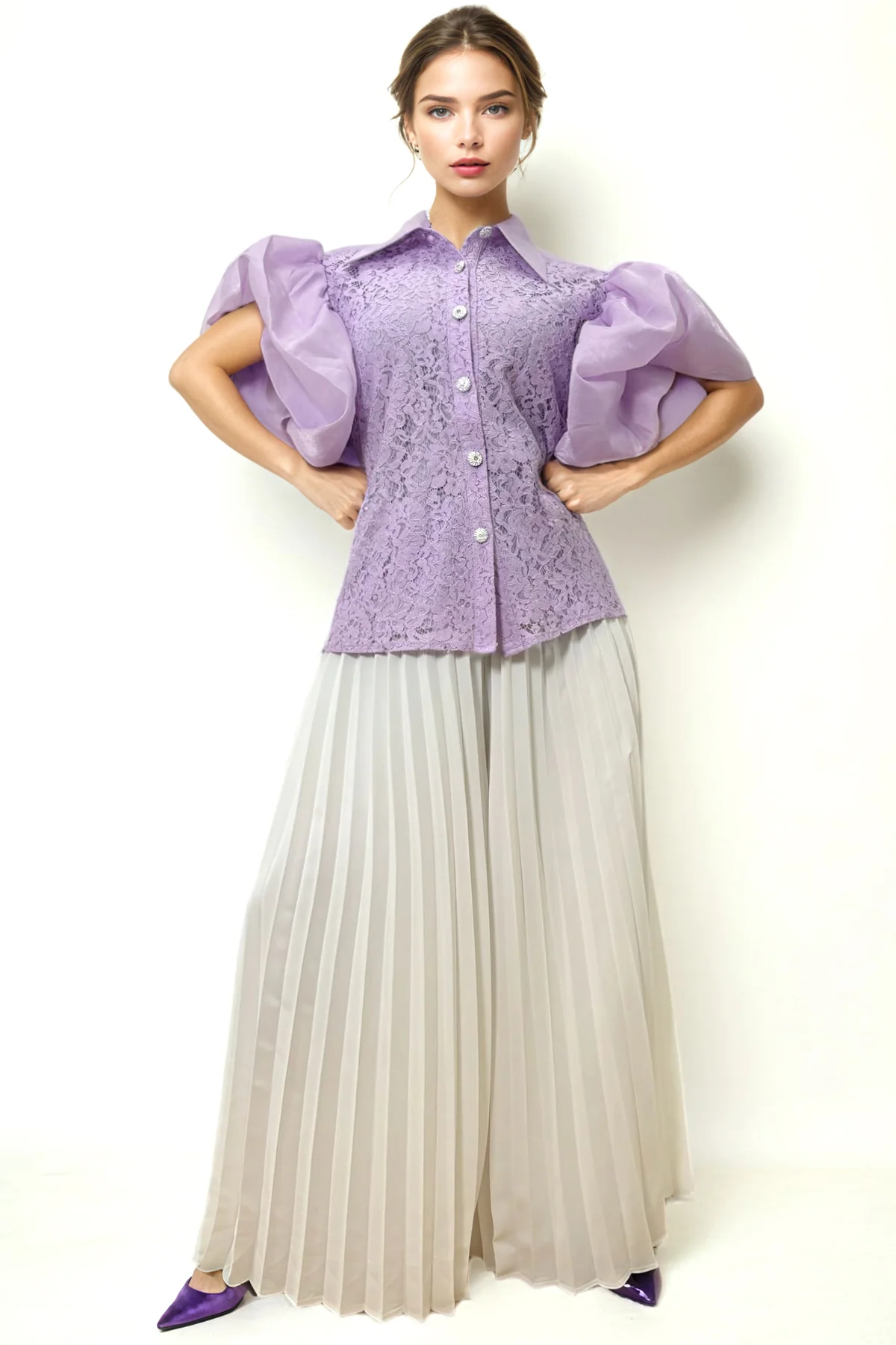 NY0019 PALAZZO PLEATED PANTS (WHT) - Image 4