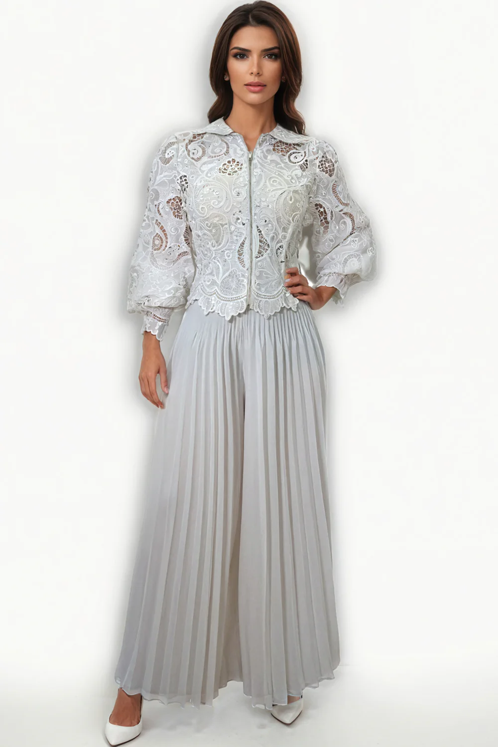 NY0019 PALAZZO PLEATED PANTS (WHT) - Image 5