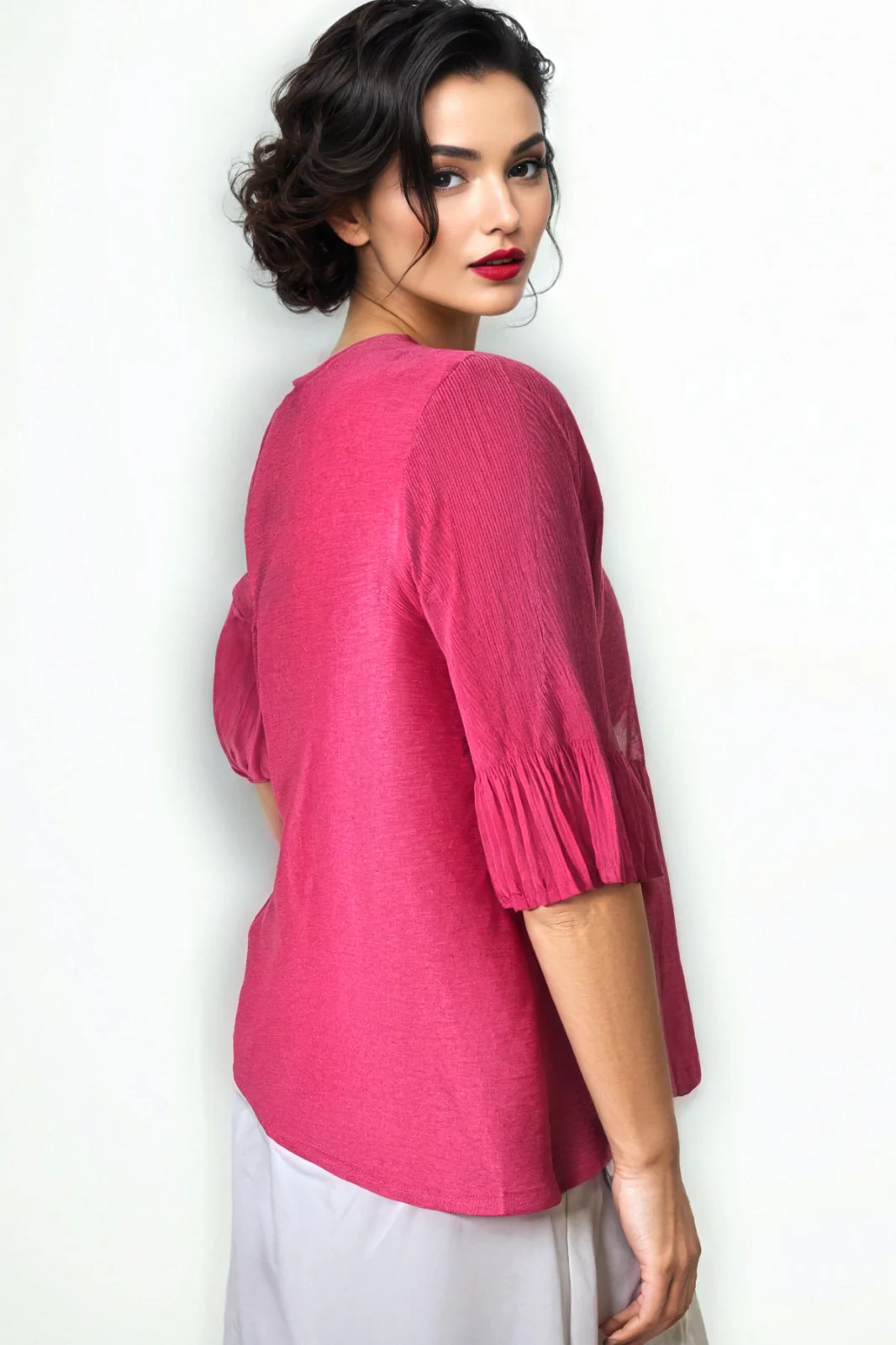 NY0025 PLEATED SLEEVE CRINKLED TOP - Image 2