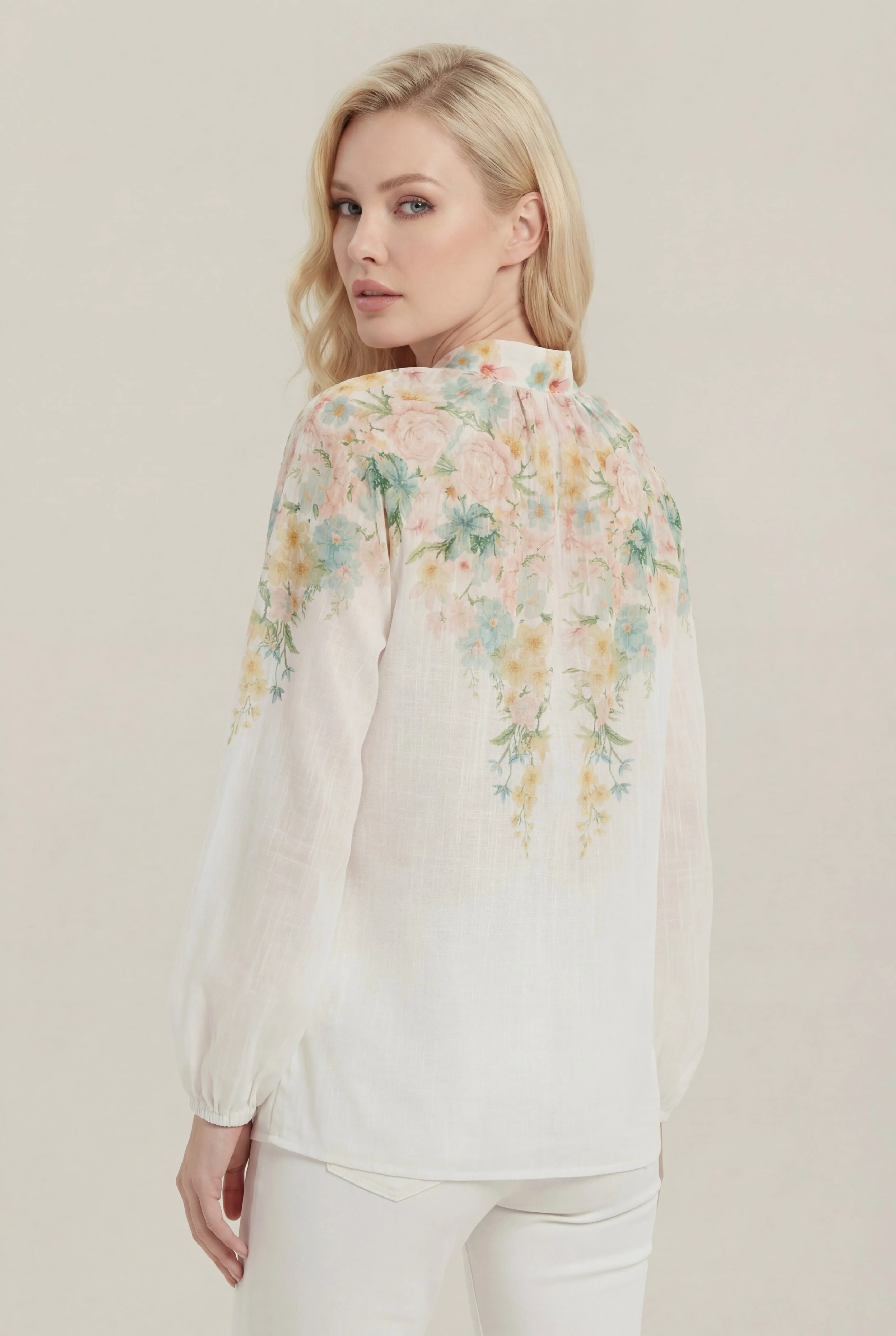 NY0040 FLORAL MANDARIN COLLAR TOP - Image 2