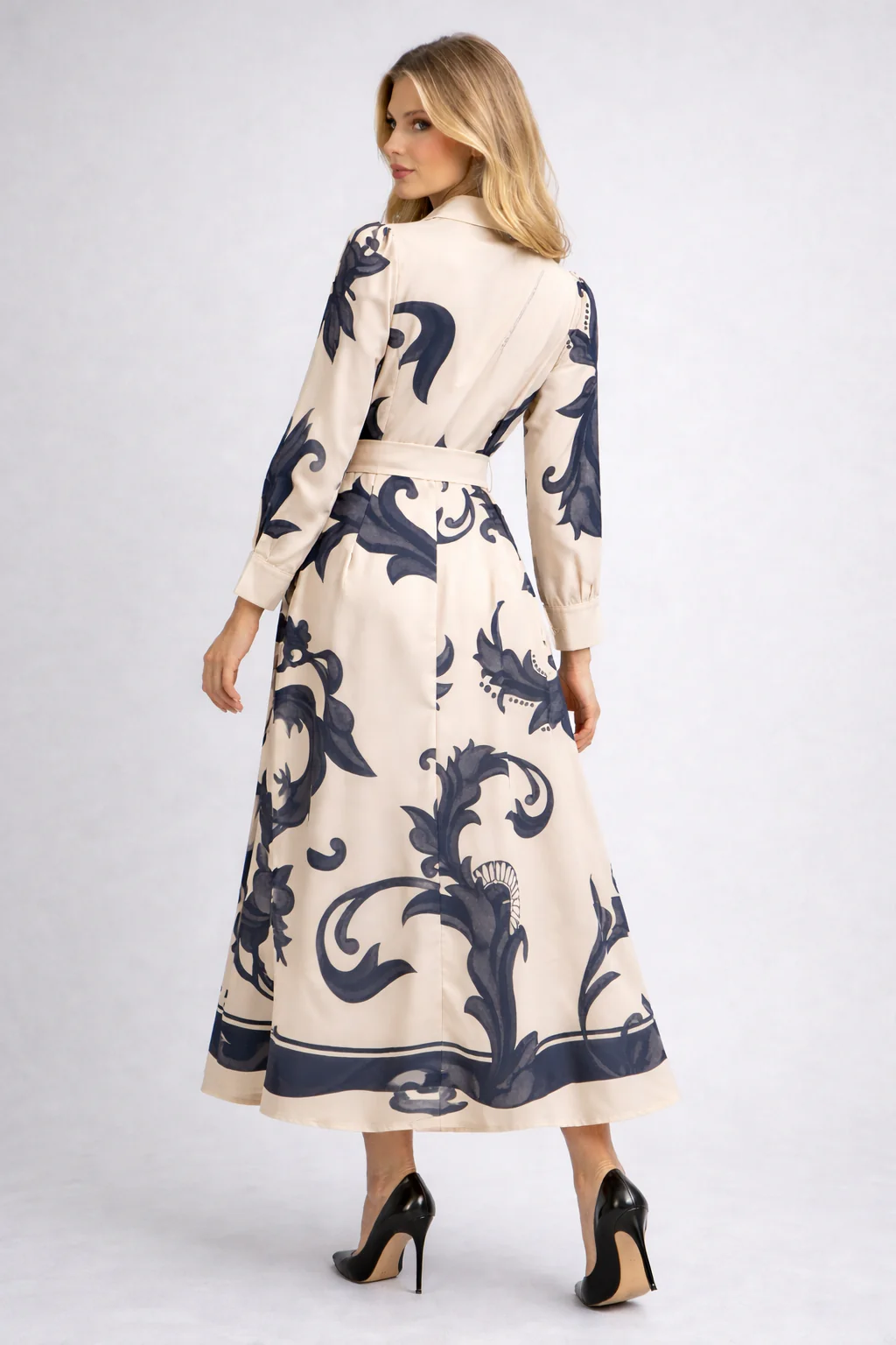 S3130 VINTAGE SCROLL PRINT MAXI SHIRT DRESS (XS, XXL) - Image 2