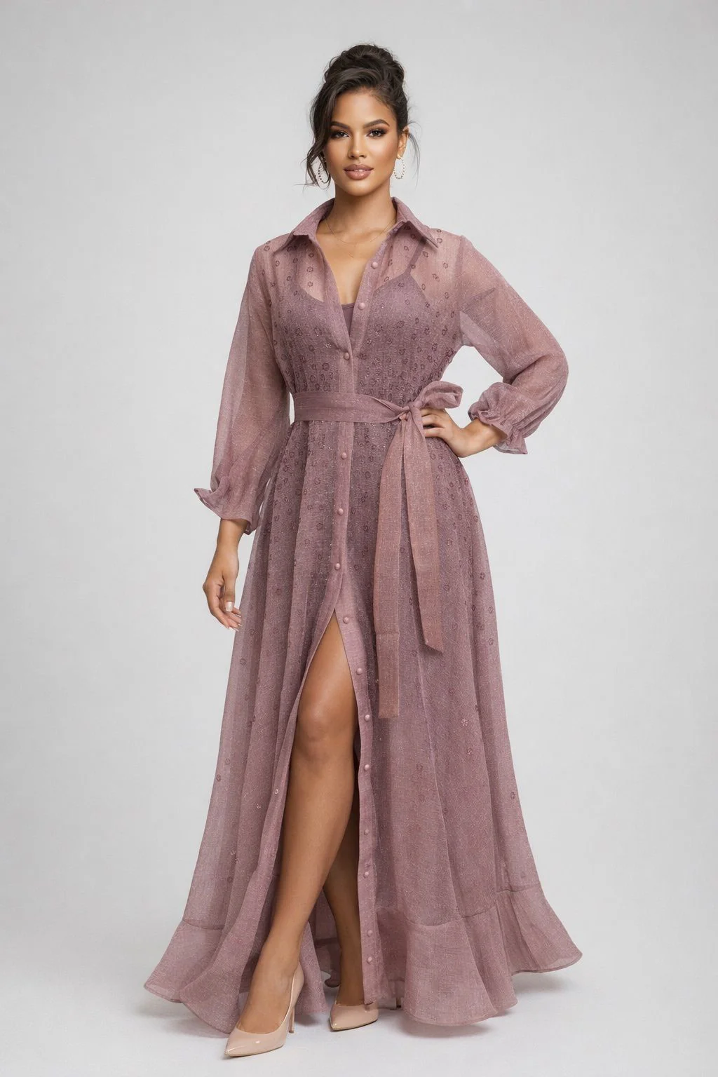W5980 RHINESTONE FLARE ORGANZA DRESS