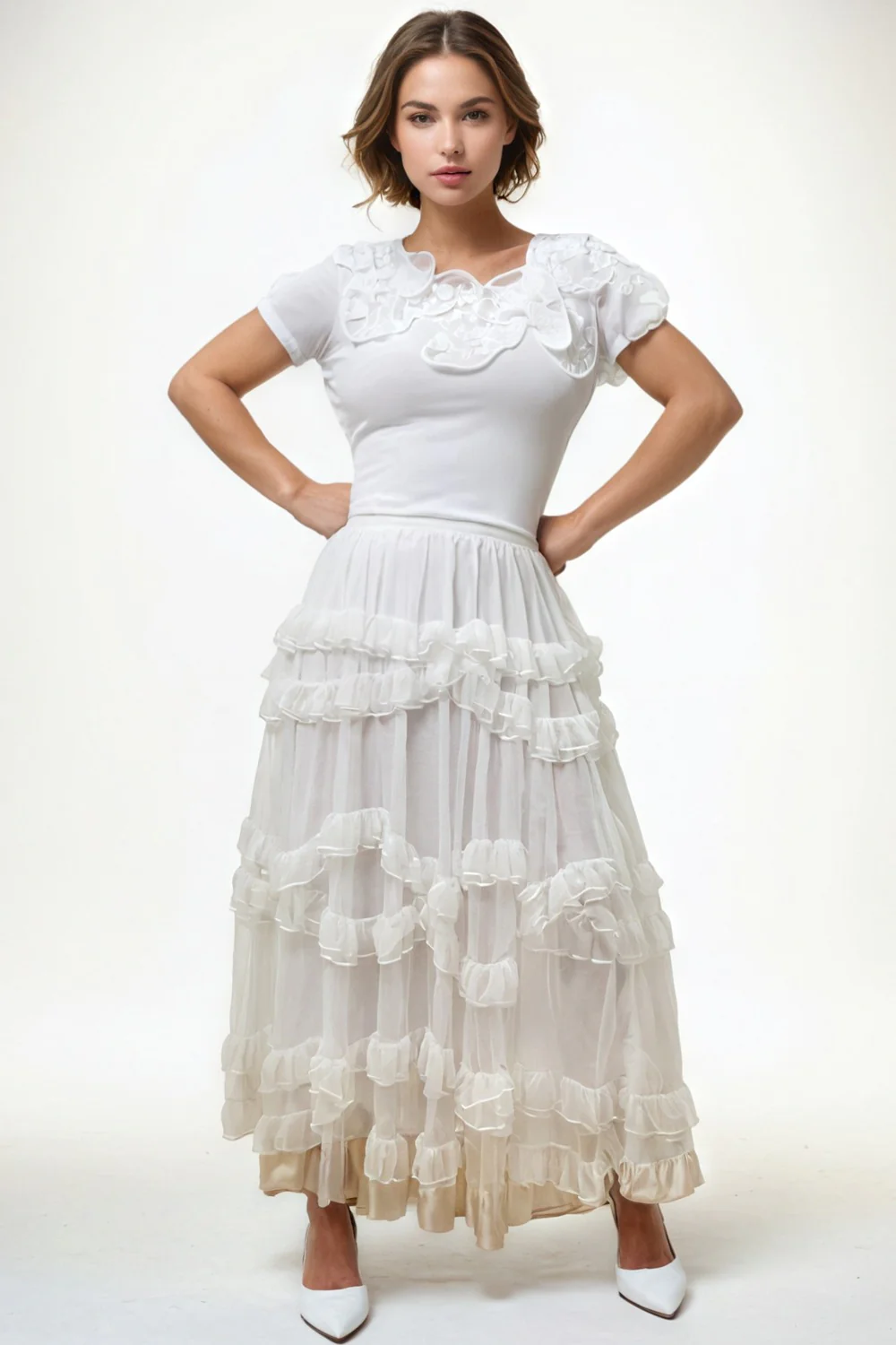 NY0026 RUFFLE NECK TOP (CORAL, BLK, WHT) - Image 4