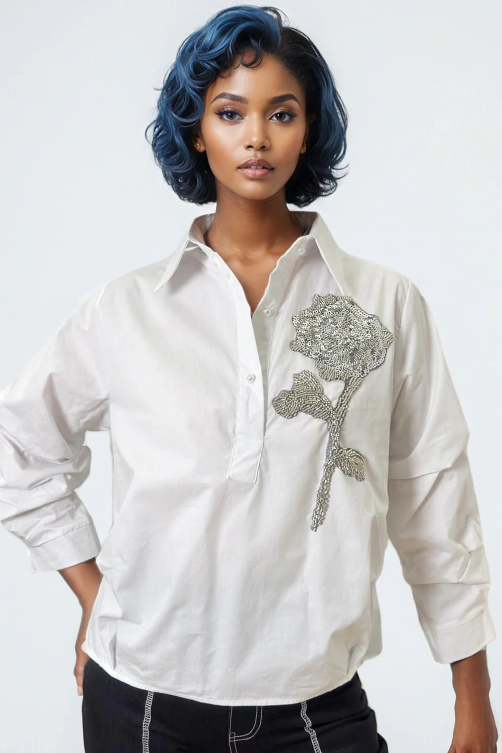 S3056 FLOWER APPLIQUE TOP (PINK, WHITE, BLUE) - Image 3