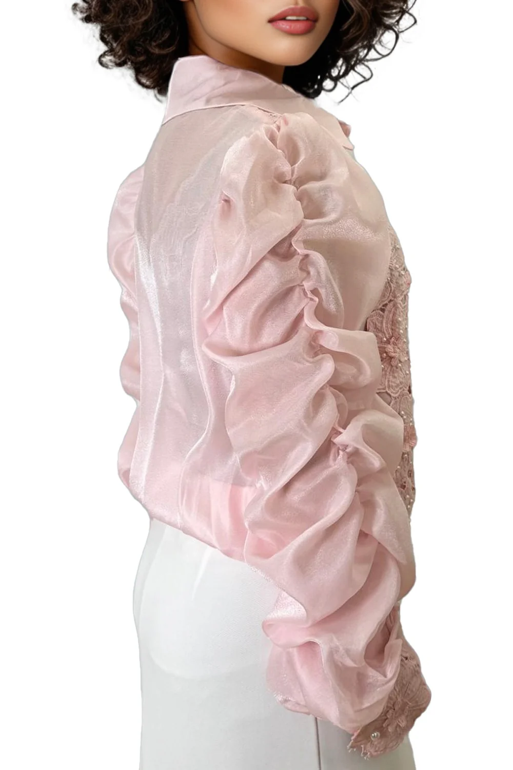 S3032 SHEER SCRUNCHED SLEEVE TOP (ONLY XXXL) - Image 2