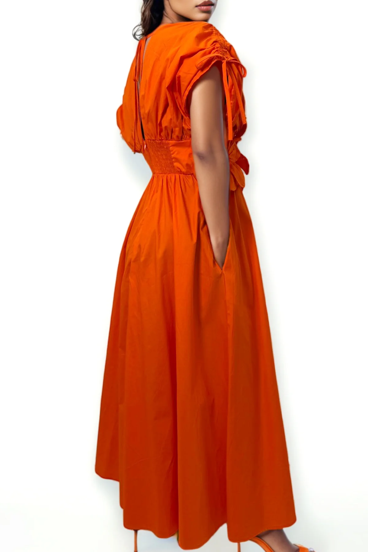 S3062 FLOWER WAIST MAXI DRESS (ORANGE, BLUE) (S, M, XXL) - Image 3