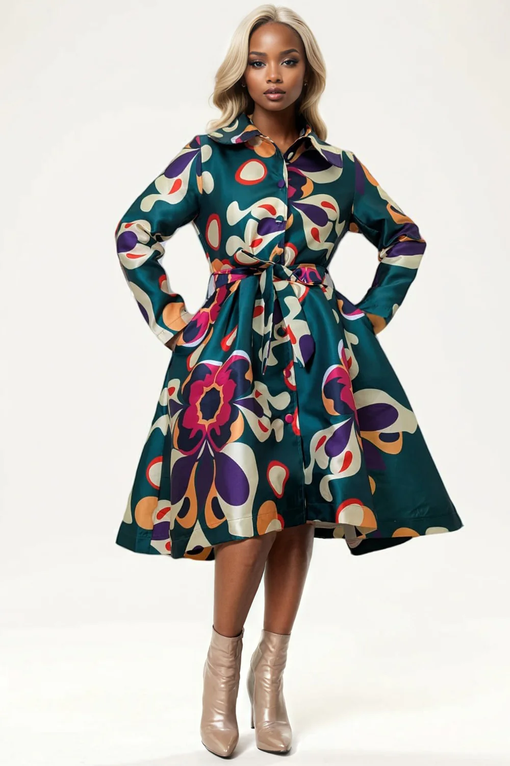 S3067 PLEATED HI-LO JACKET DRESS - Image 3