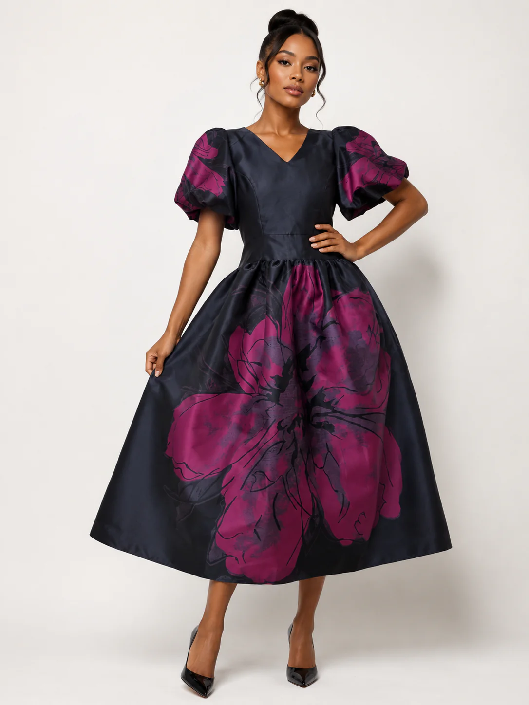 S3092 PETAL PRINCESS PUFF SLEEVE DRESS