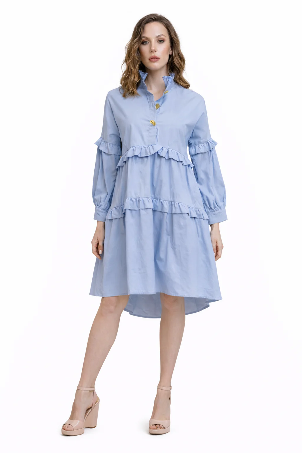 S3119 RUFFLE TIERED MIDI DRESS