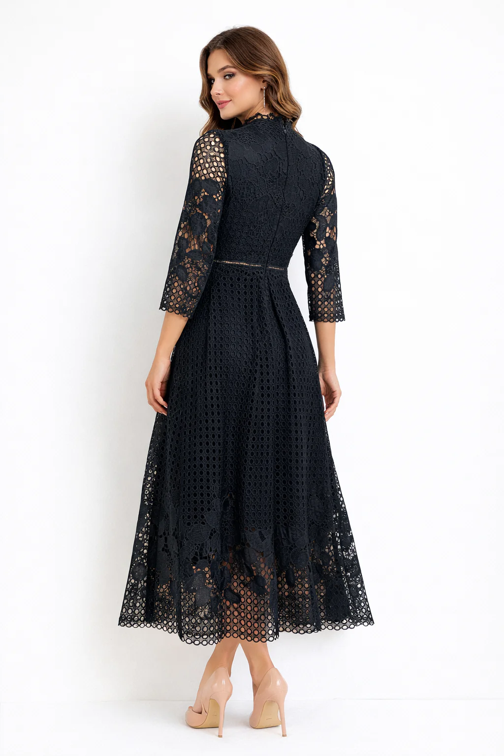 W5987 FLORAL LACE PLEATED MIDI DRESS - Image 2