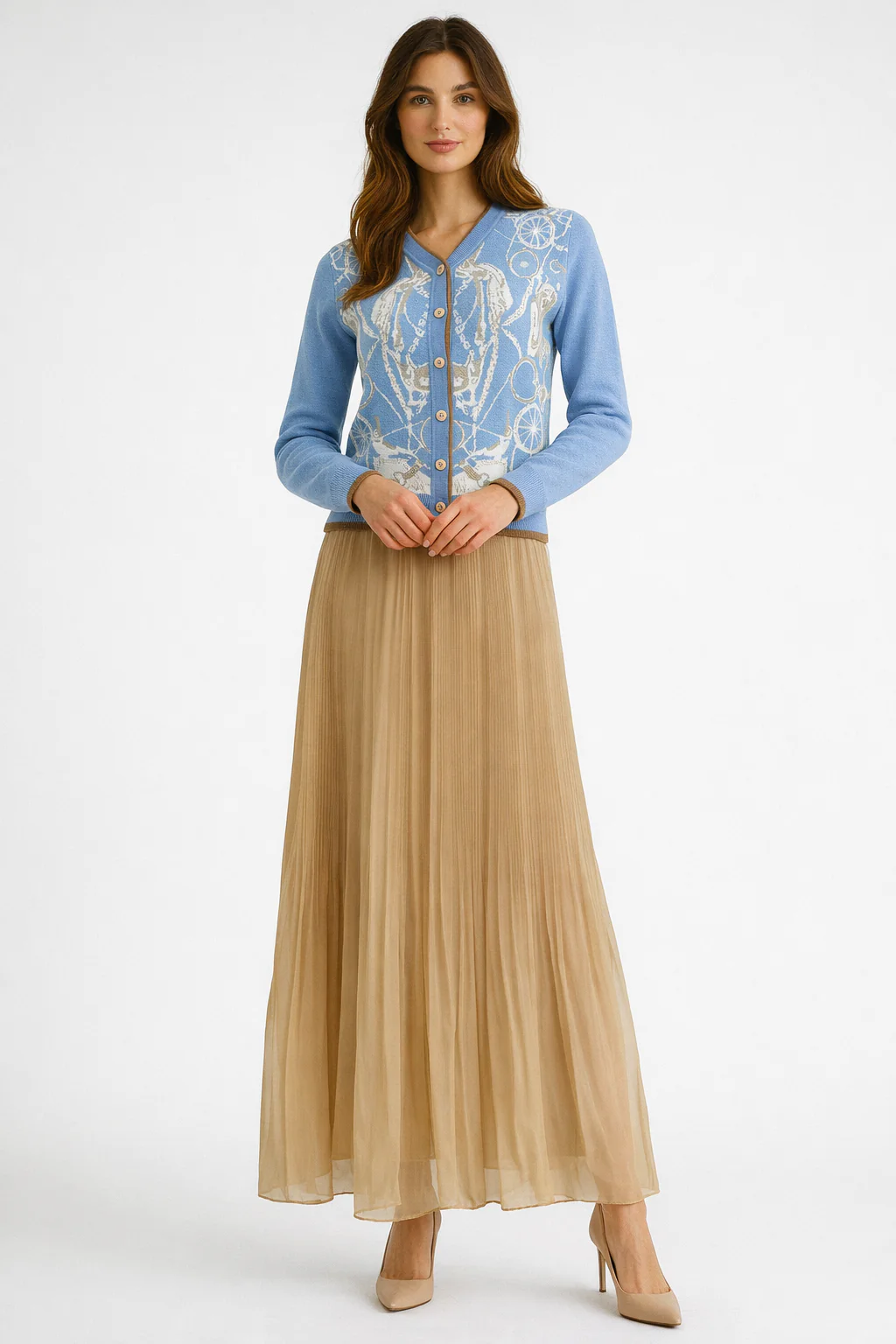 SK035 BAROQUE PRINT CARDIGAN SWEATER - Image 3