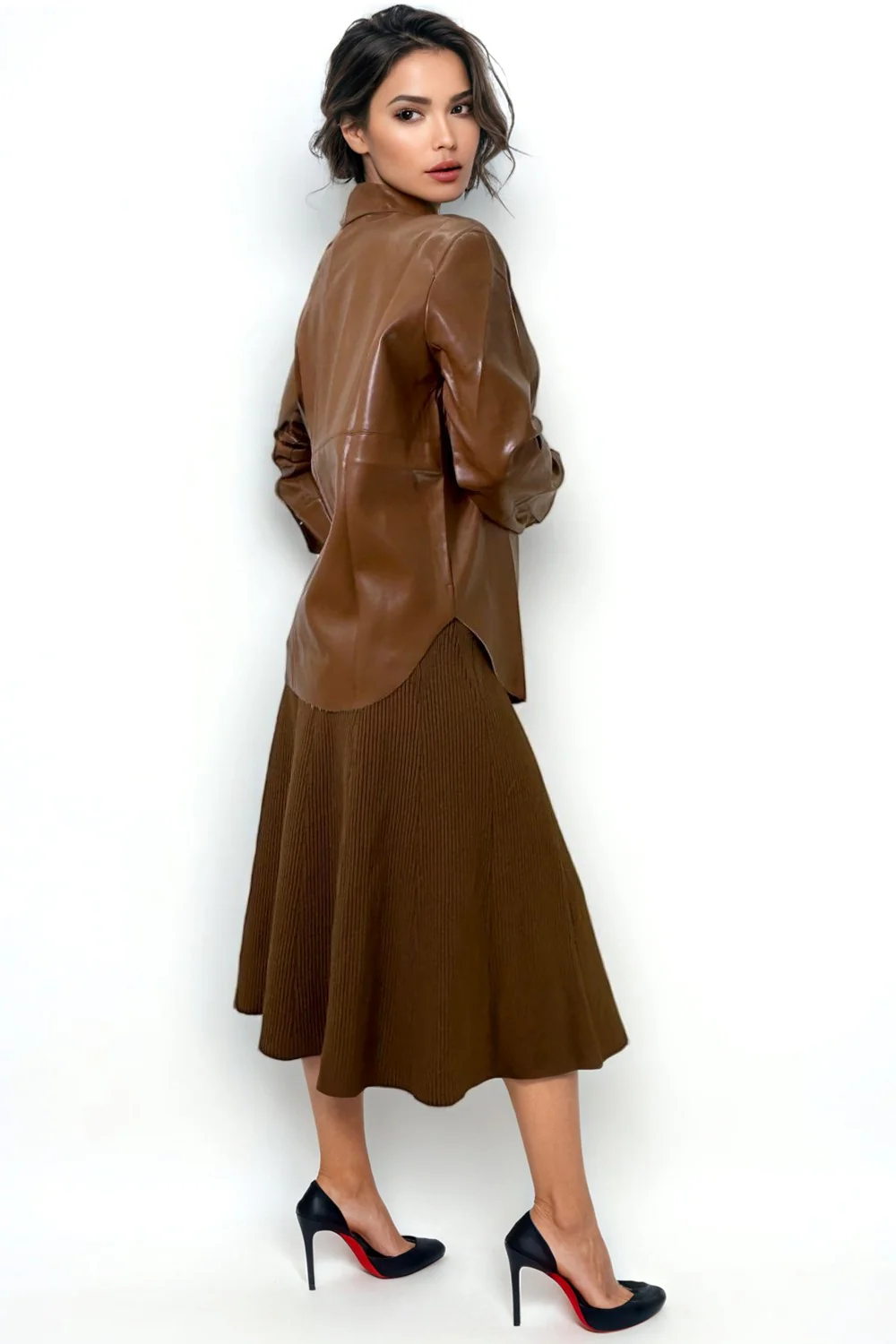 SK21022 RIBBED KNIT SKIRT (BLK, CAMEL) - Image 3