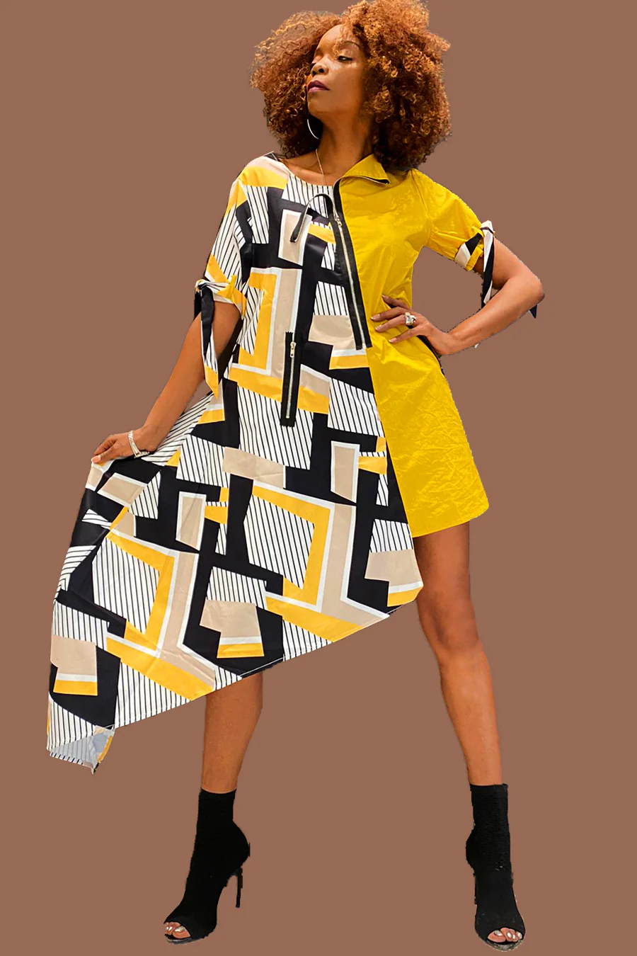 T13401A DRESS (GRN, YELLOW) (S, XXL)