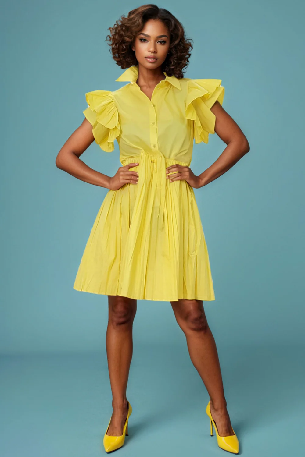 T139022 LAYERED SLEEVE PLEATED DRESS