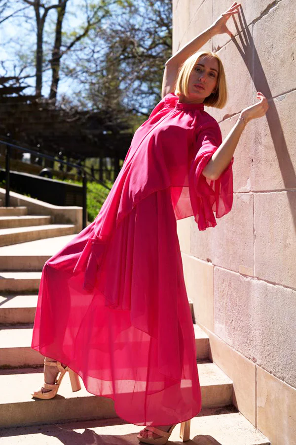 T14963 DRESS (GRN, FUCHSIA) (S, ONLY) - Image 2