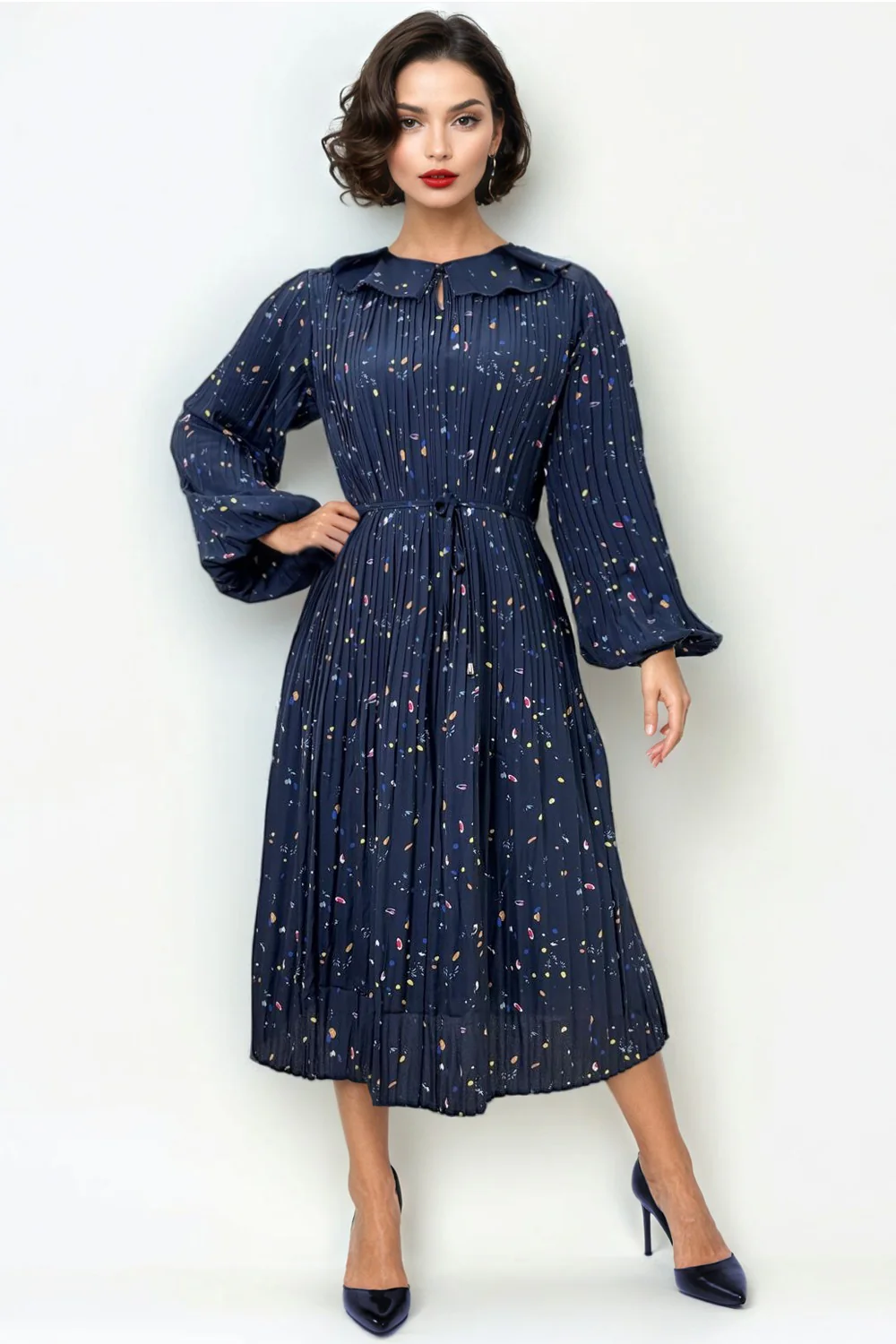 T21105 FLORAL PLEATED DRESS