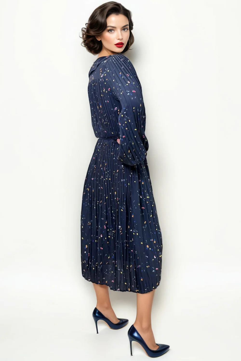 T21105 FLORAL PLEATED DRESS - Image 2