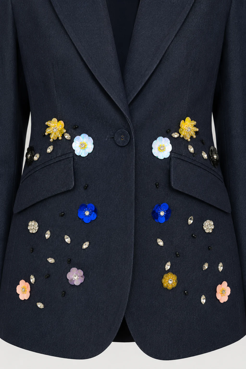 T25030A CHIC FLOWER APPLIQUE DENIM BLAZER - Image 3