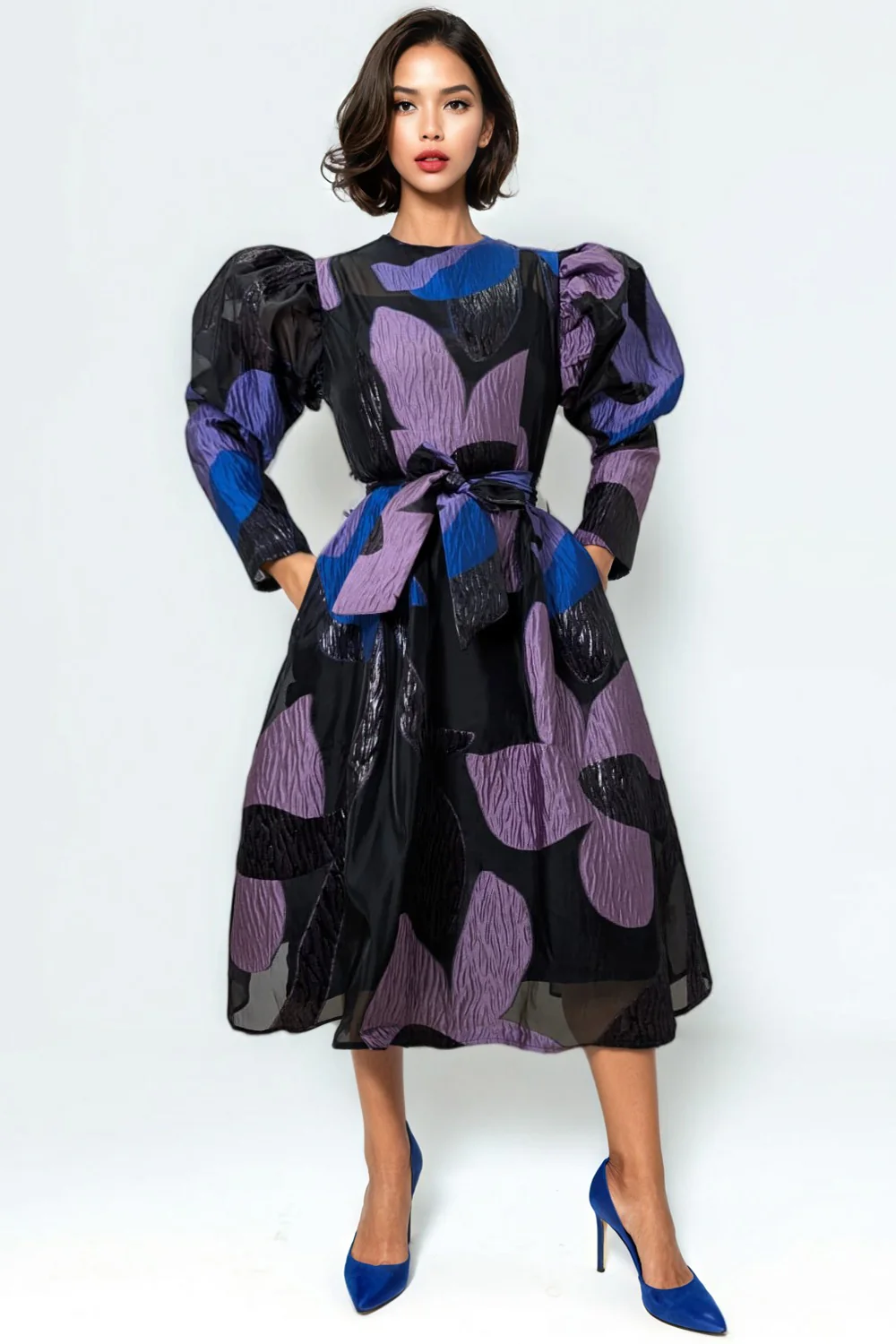 T25032 MUTTON SLEEVE DRESS