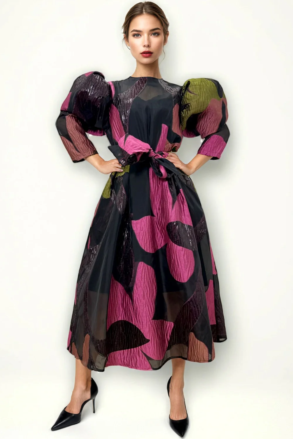 T25032 MUTTON SLEEVE DRESS - Image 2