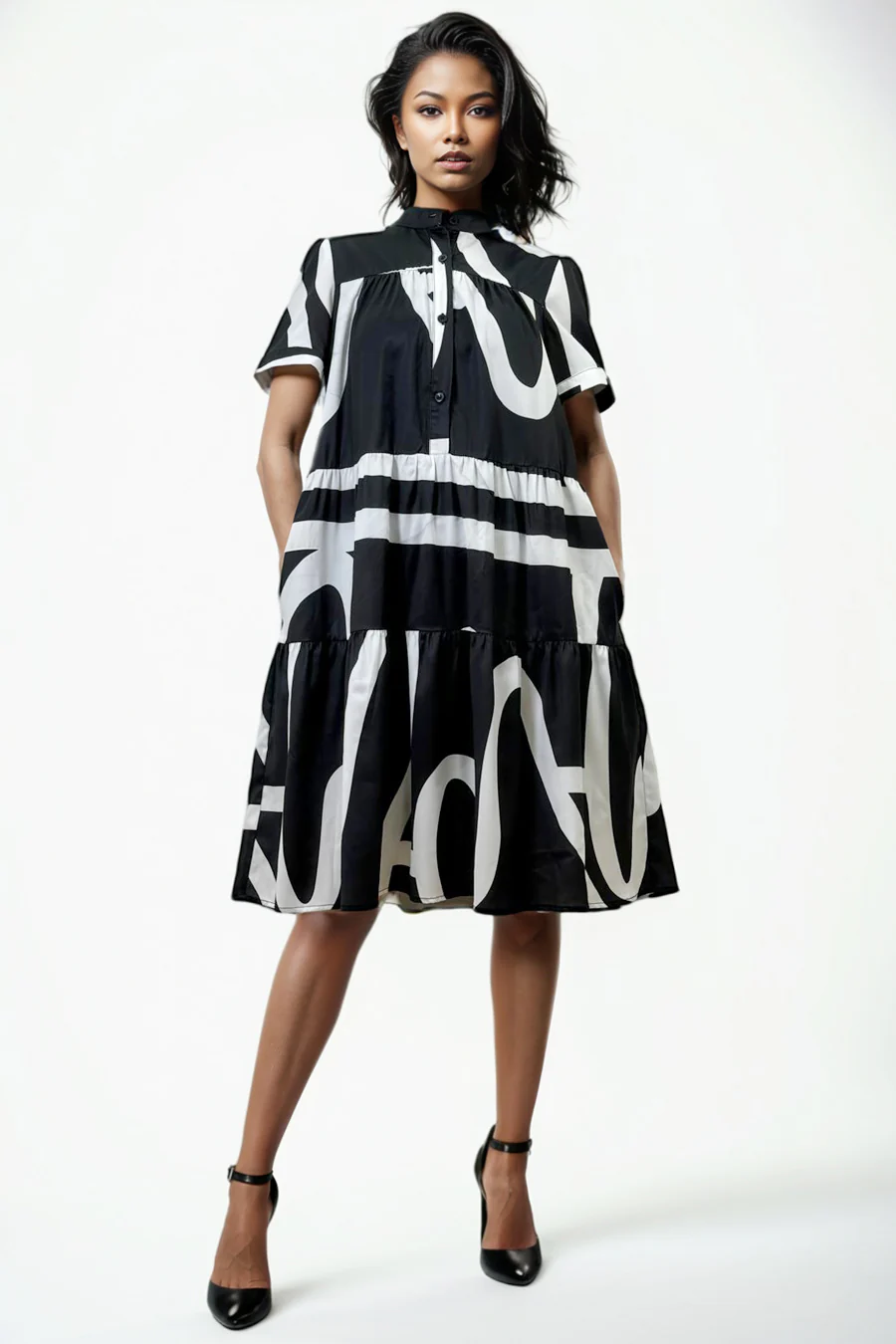 T2536 WAVY STRIPED DRESS (BLK, BLUE) - Image 2