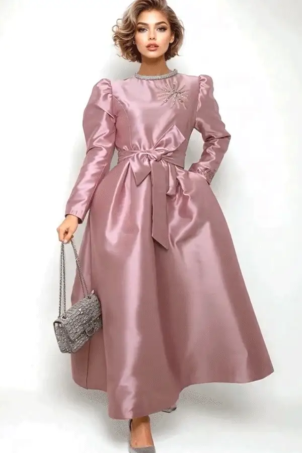 T2568 RHINESTONE NECKLINE DRESS (PINK, WHT, NAVY)