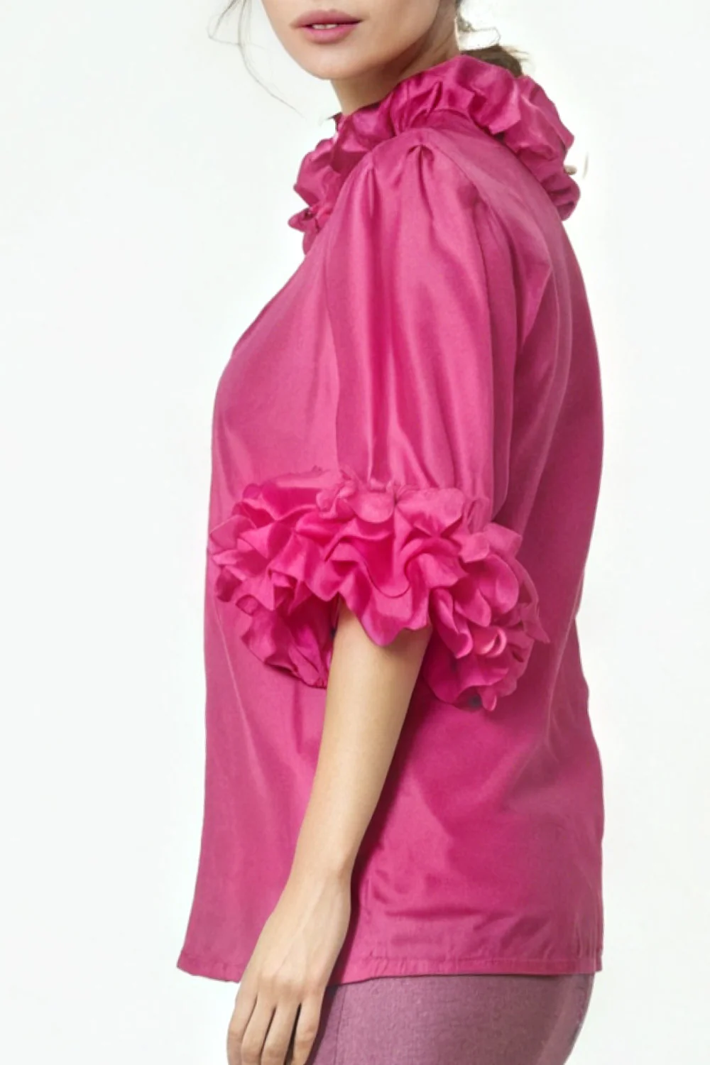 T2570 RUFFLE TRIM TOP (PINK, WHT, BLK, RED) - Image 6
