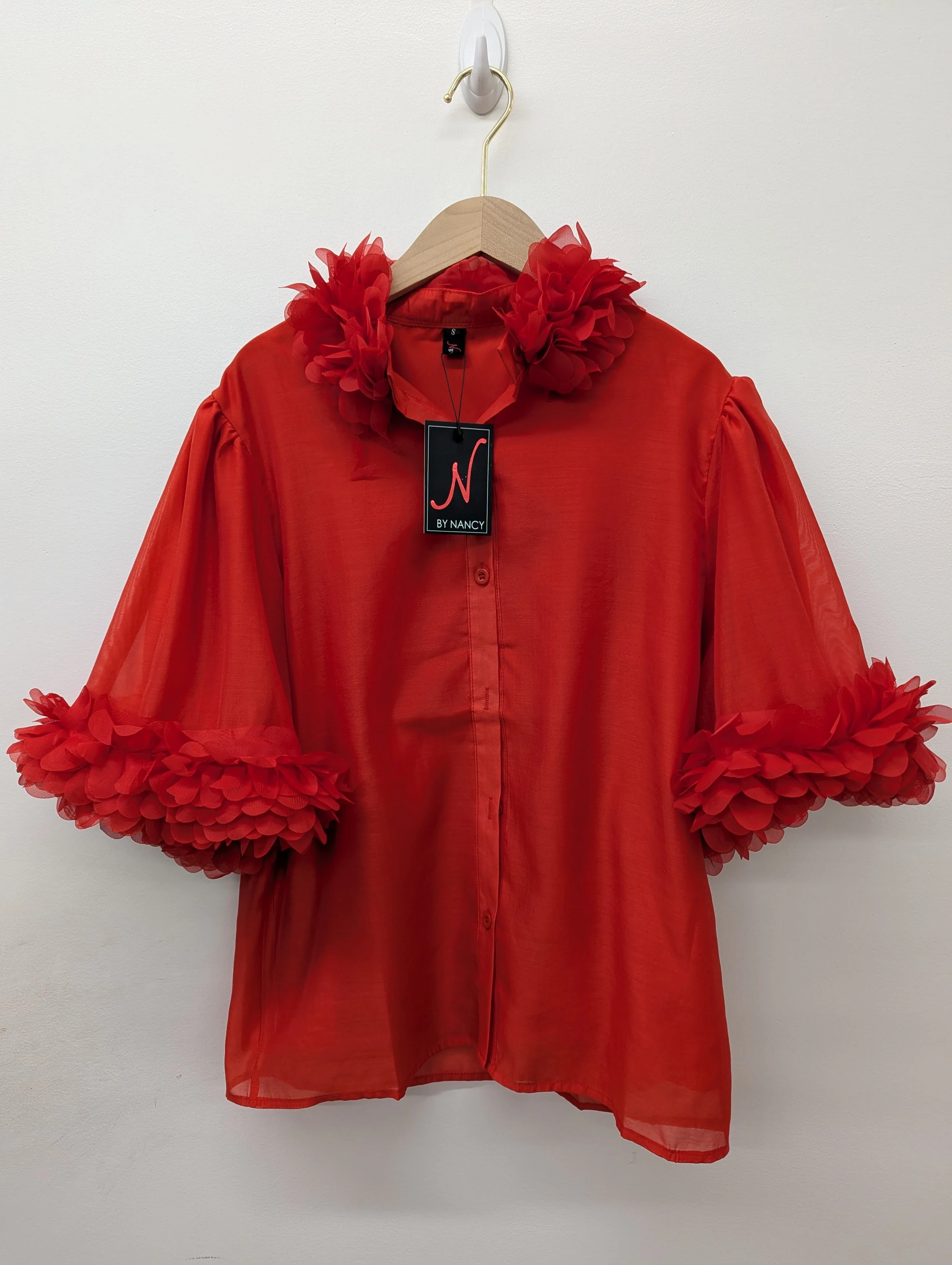 T2570 RUFFLE TRIM TOP (PINK, WHT, BLK, RED) - Image 8