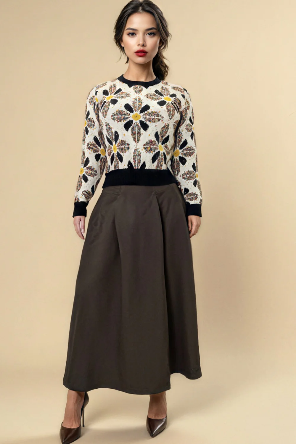 T2578 A- LINE BELTED SKIRT (BLK, GREY, COFFEE) - Image 2