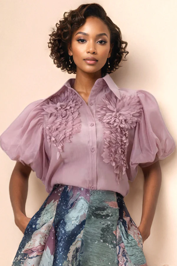 T2588 RUFFLE BUTTON DOWN TOP (XXXL ONLY)
