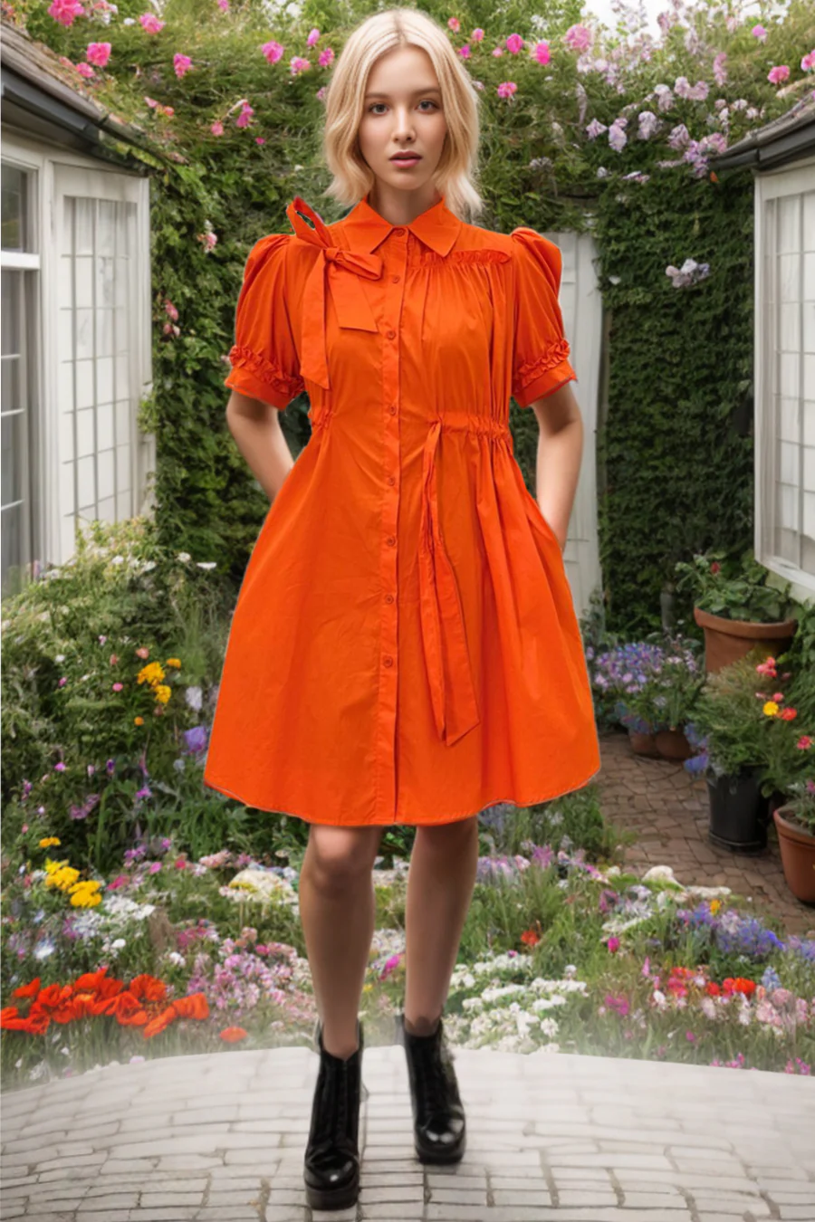 T81122D DRESS (WHT, ORANGE, BLUE)