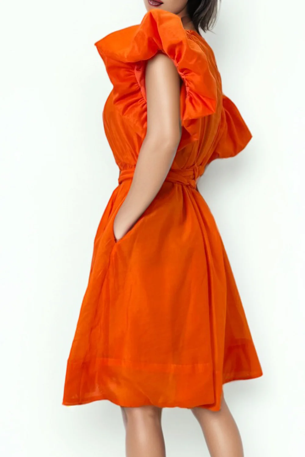 T8410 PUFF SLEEVE DRESS (ROSE, ORANGE) - Image 3