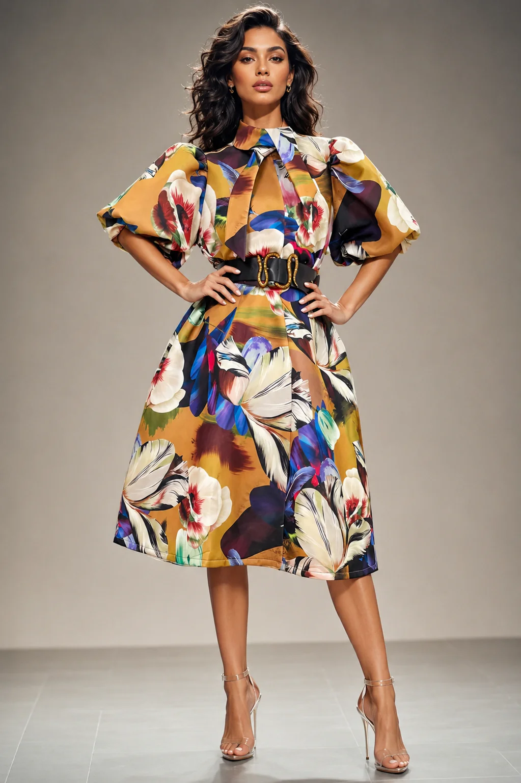 T88810 SCUBA TIE NECK DRESS