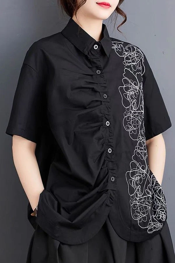 W51123 LINE WORK FLOWER TOP (BLUE, WHT, BLK) - Image 3