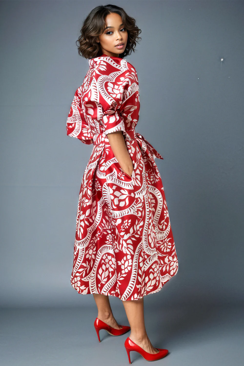 W5152R PUFF SLEEVE MIDI DRESS - Image 2