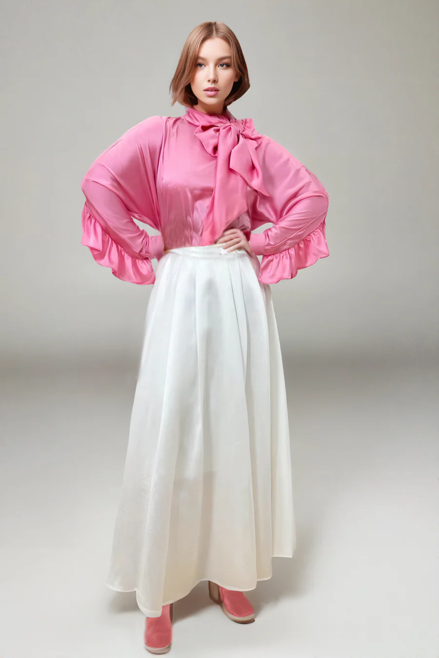 W5190 RUFFLE BACK TOP (PINK, WHT) - Image 3