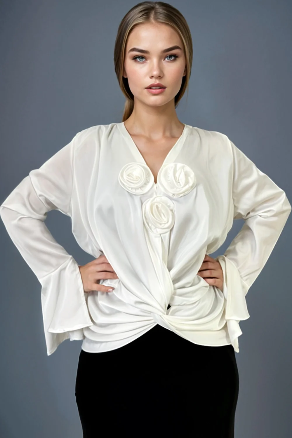 W5703 BELL SLEEVES TOP (PINK, WHT) - Image 2