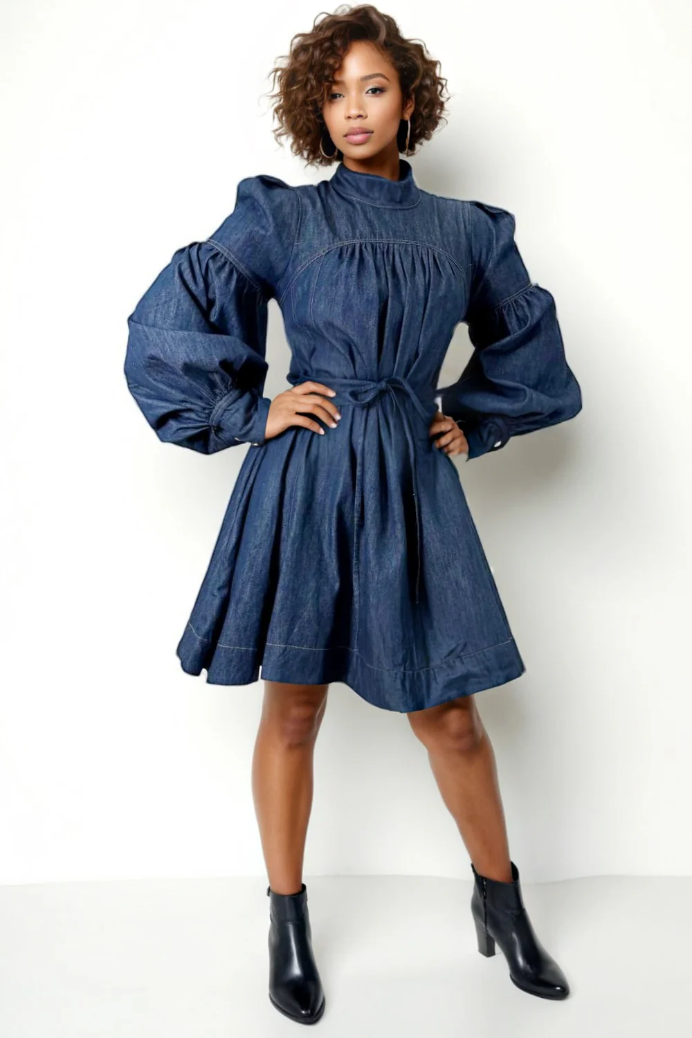 W5919 PUFF SLEEVE SKATER DRESS(S,ONLY)