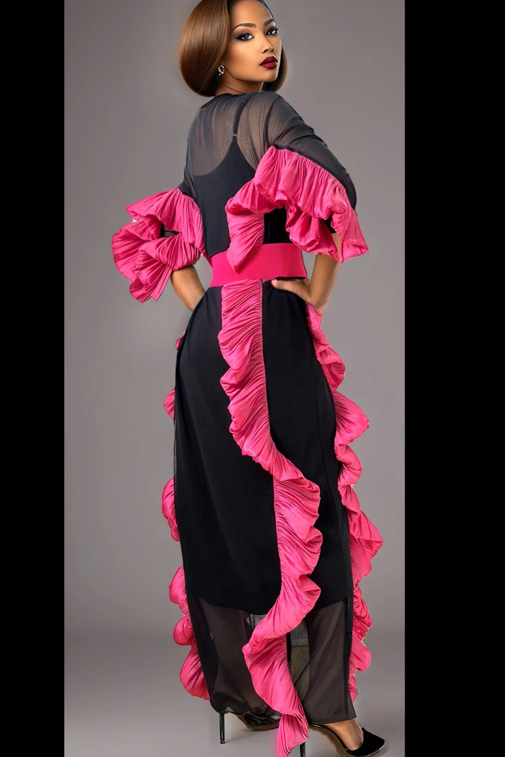 W5933 RUFFLE LINED MESH DRESS - Image 2