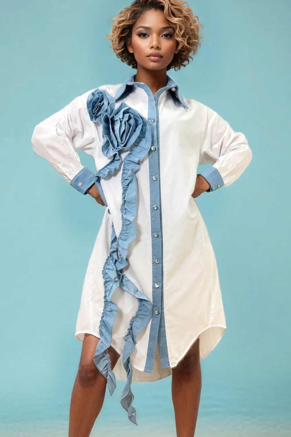 W5941 RUFFLE FLOWER SHIRT DRESS - Image 3